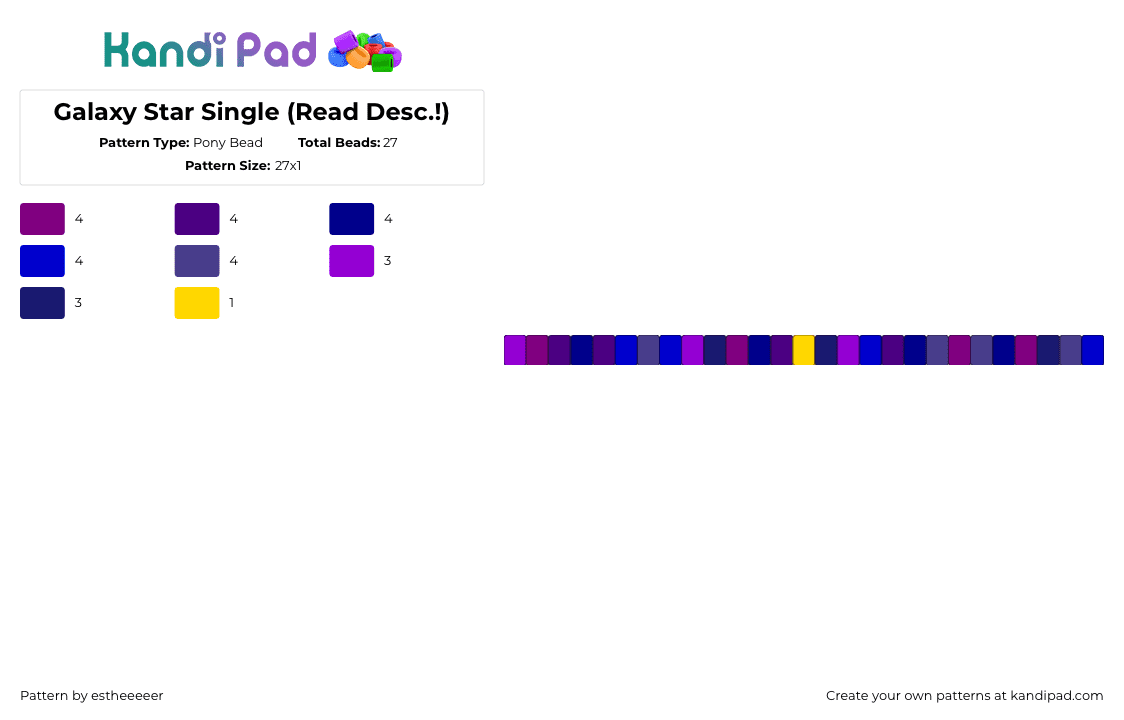 Galaxy Star Single (Read Desc.!) - Pony Bead Pattern by wiltedwill on Kandi Pad - purple,space,star,galaxy,nebula,single,singles,blue