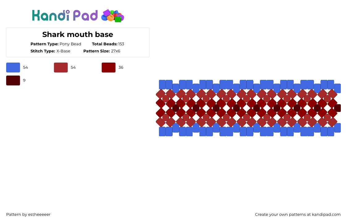 Shark mouth base - Pony Bead Pattern by wiltedwill on Kandi Pad - blue,red