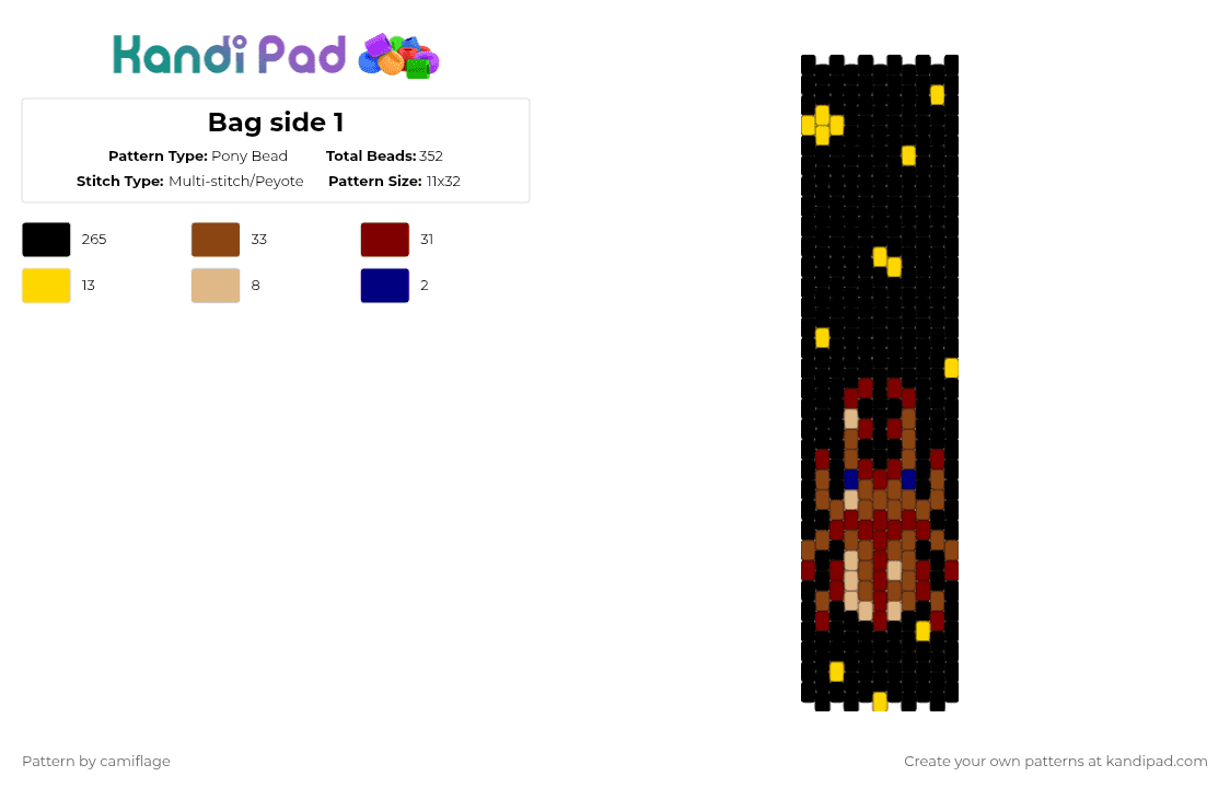 Bag side 1 - Pony Bead Pattern by camiflage on Kandi Pad - black,brown,red