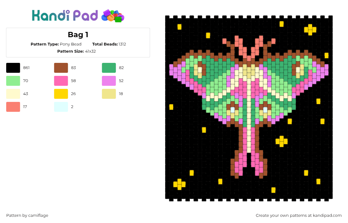 Bag 1 - Pony Bead Pattern by camiflage on Kandi Pad - black,pink,green,yellow,colorful