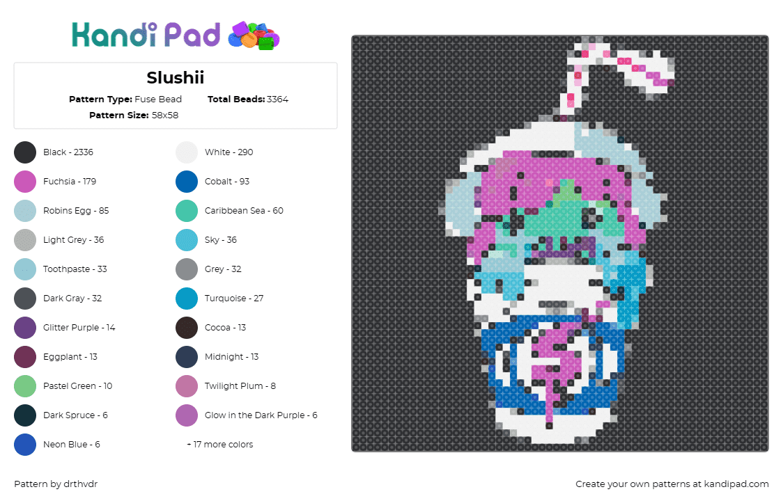 Slushii - Fuse Bead Pattern by drthvdr on Kandi Pad - slushii,dj,music,edm,refreshment,electronic,beverage,swirl,black,teal,purple