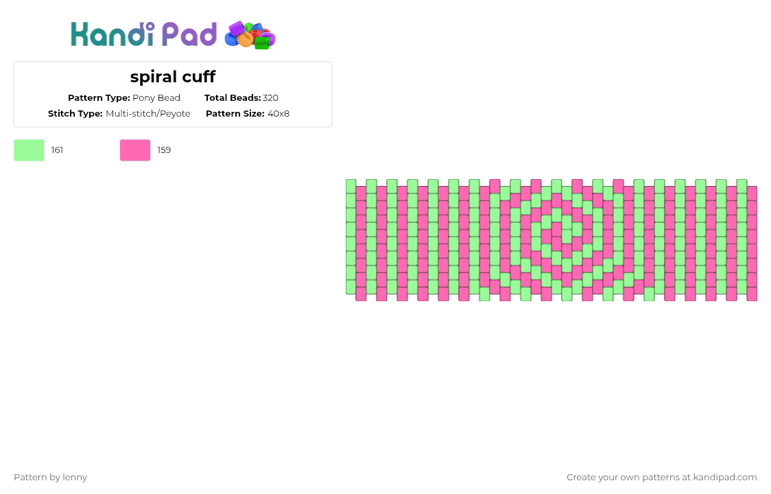 spiral cuff - Pony Bead Pattern by lenny on Kandi Pad - teal,pink,cuff,spiral,green,big