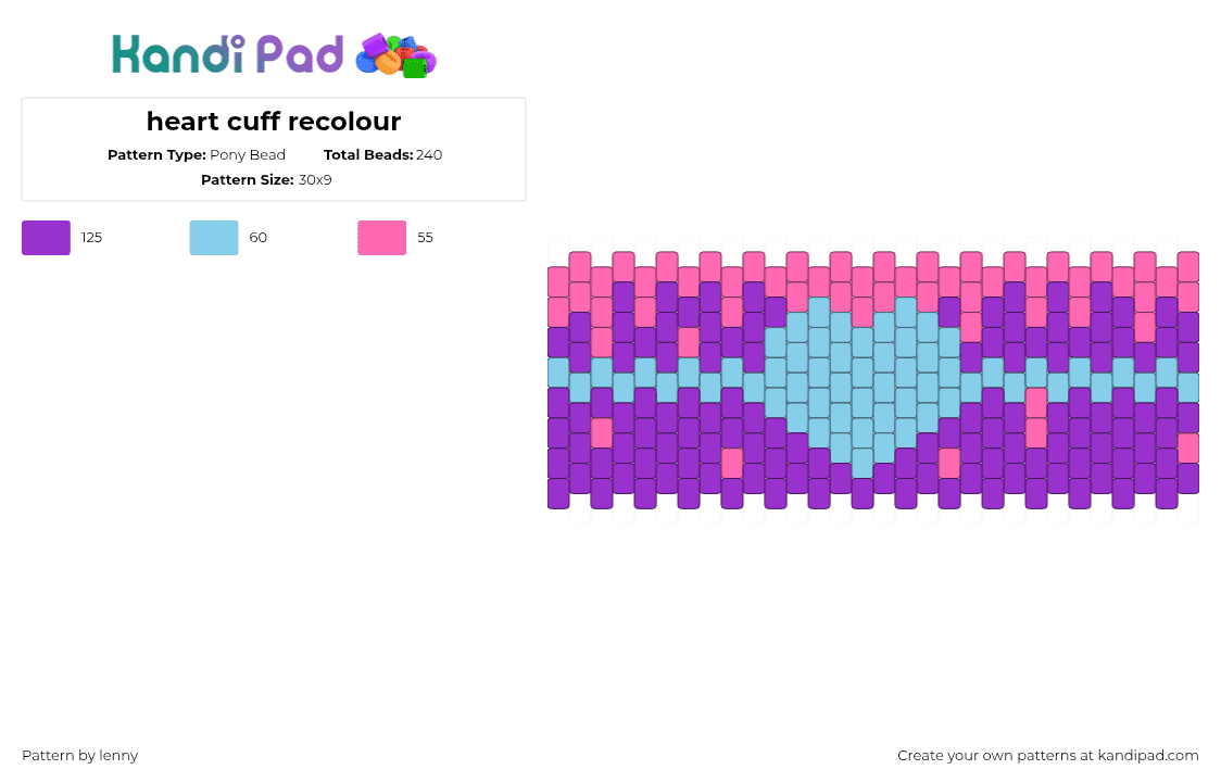 heart cuff recolour - Pony Bead Pattern by lenny on Kandi Pad - purple