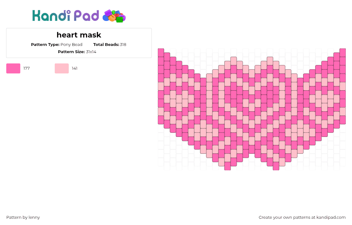 heart mask - Pony Bead Pattern by lenny on Kandi Pad - hearts,mask,love,pink