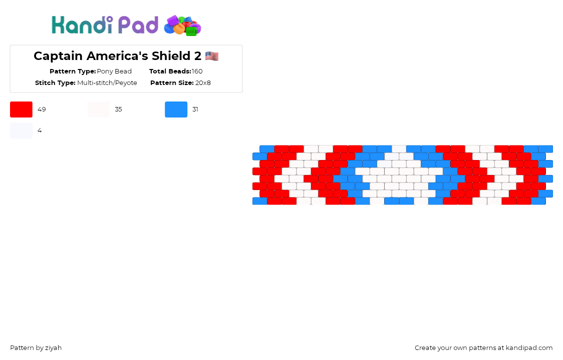 Captain America\'s Shield 2 🇺🇸 - Pony Bead Pattern by ziyah on Kandi Pad - light blue,red