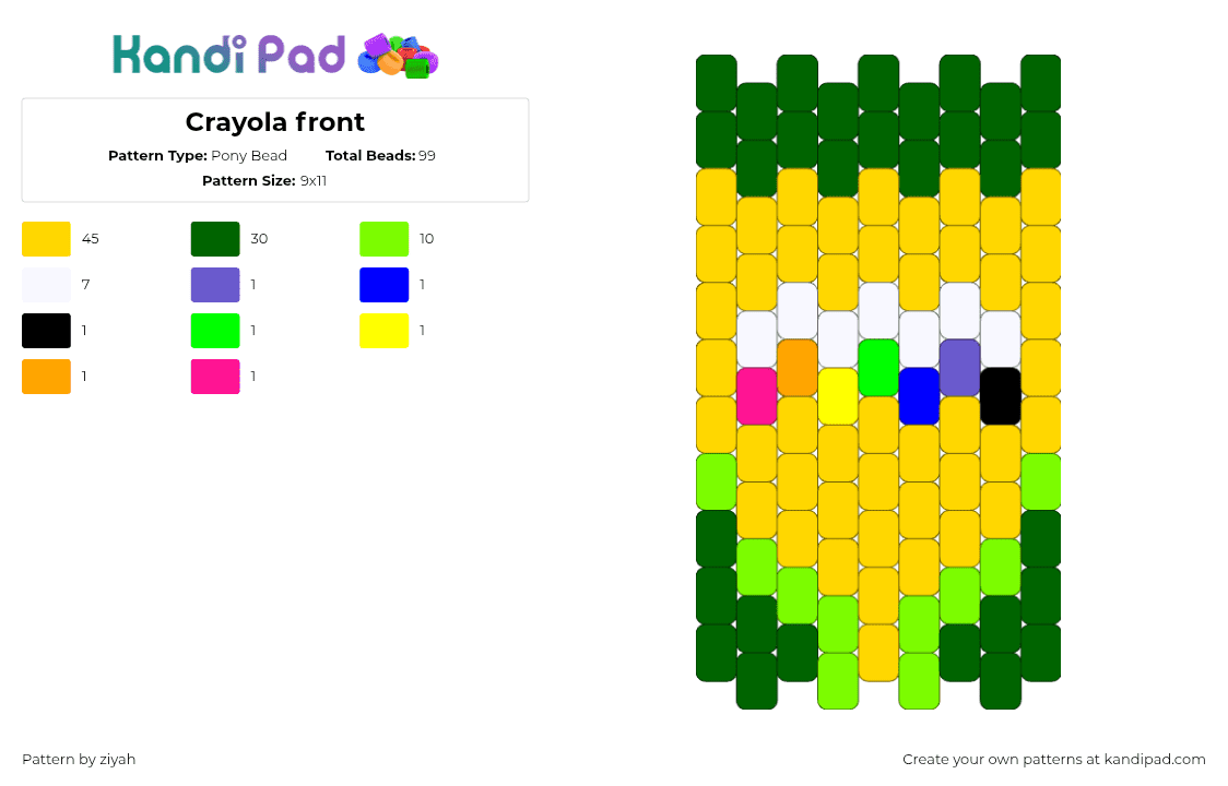 Crayola front - Pony Bead Pattern by ziyah on Kandi Pad - yellow,green
