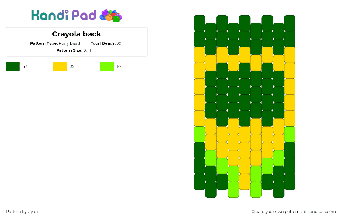 Crayola back - Pony Bead Pattern by ziyah on Kandi Pad - green,yellow