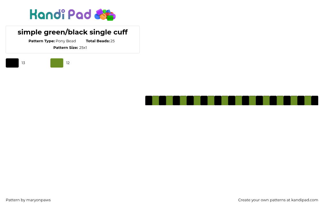 simple green/black single cuff - Pony Bead Pattern by maryonpaws on Kandi Pad - black, green