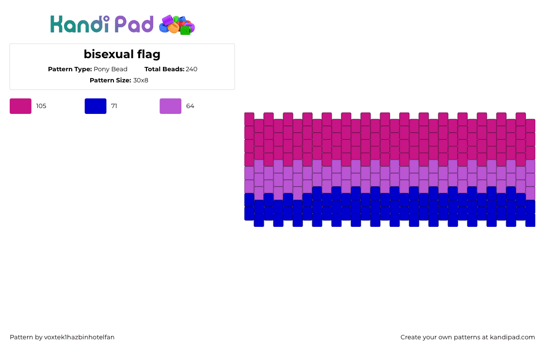 bisexual flag - Pony Bead Pattern by voxtek1hazbinhotelfan on Kandi Pad - pink,purple