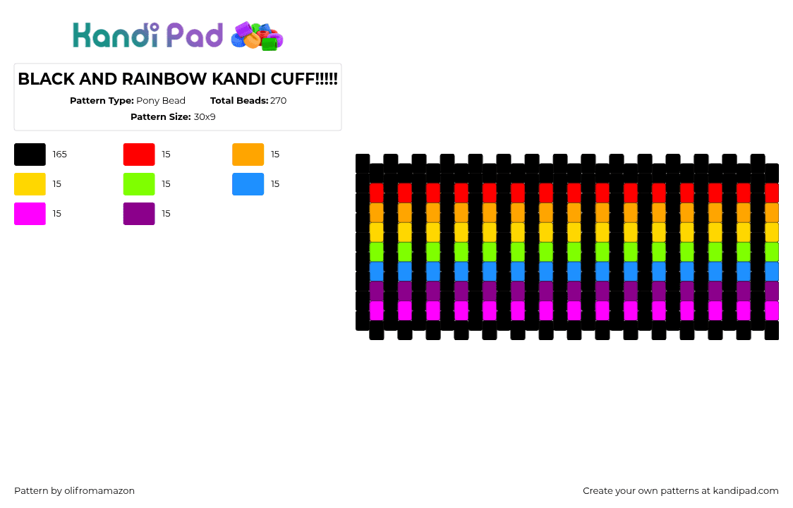 Kandy Pattern BLACK AND RAINBOW KANDI CUFF!!!!! Pony Bead Pattern - Kandi Pad | Kandi ...