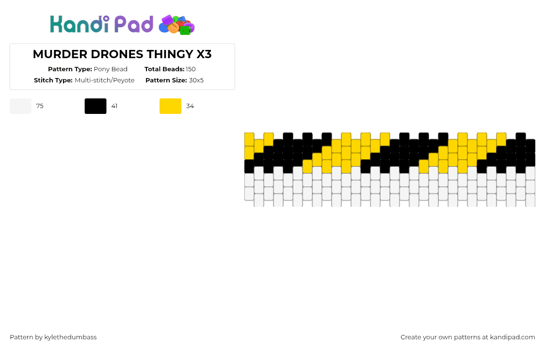 MURDER DRONES THINGY X3 - Pony Bead Pattern by kylethedumbass on Kandi Pad - white,yellow