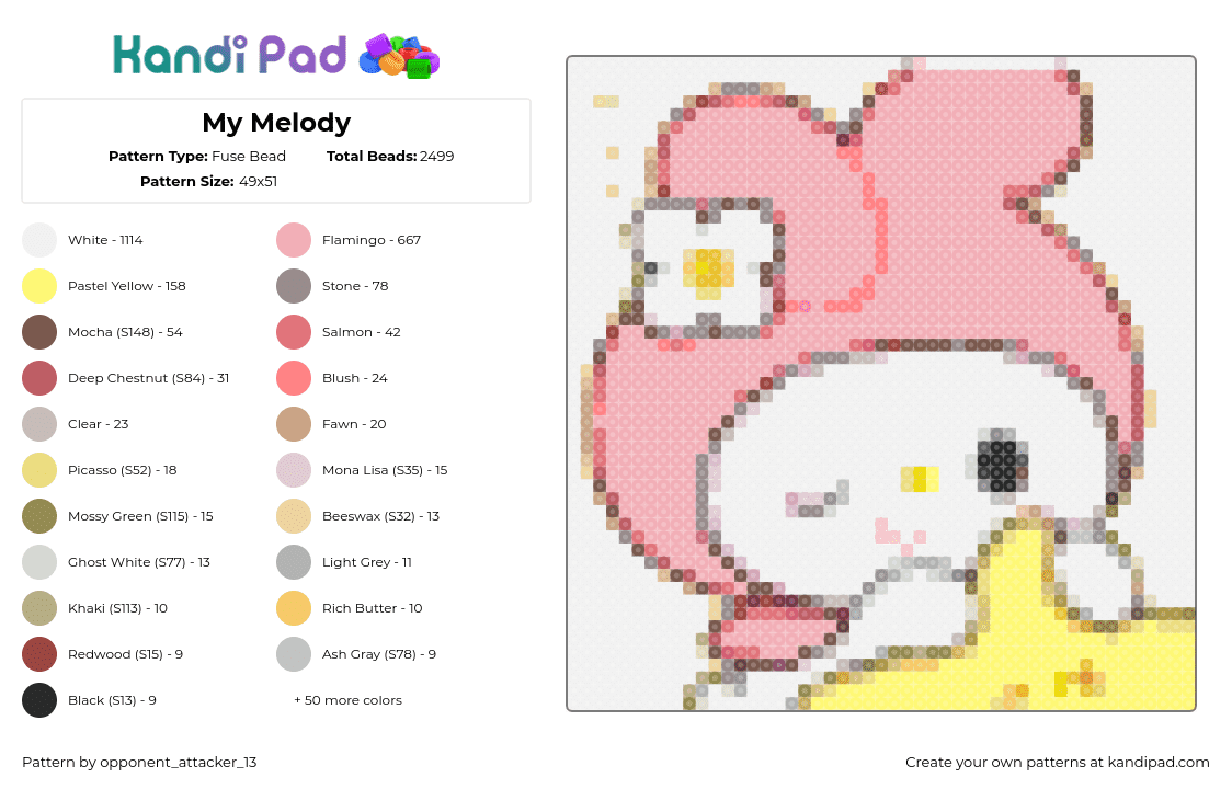 My Melody - Fuse Bead Pattern by opponent_attacker_13 on Kandi Pad - sanrio