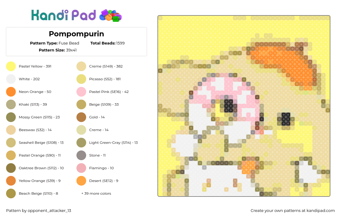 Pompompurin - Fuse Bead Pattern by opponent_attacker_13 on Kandi Pad - sanrio