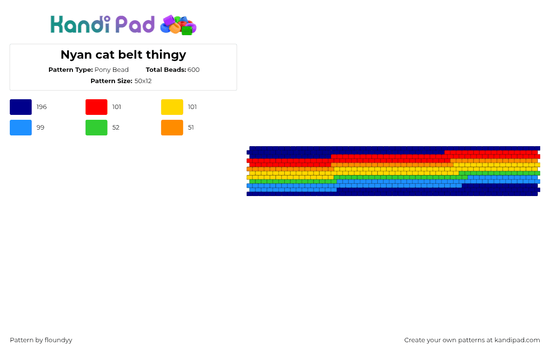 Nyan cat belt thingy - Pony Bead Pattern by floundyy on Kandi Pad - purple,red,yellow,light blue