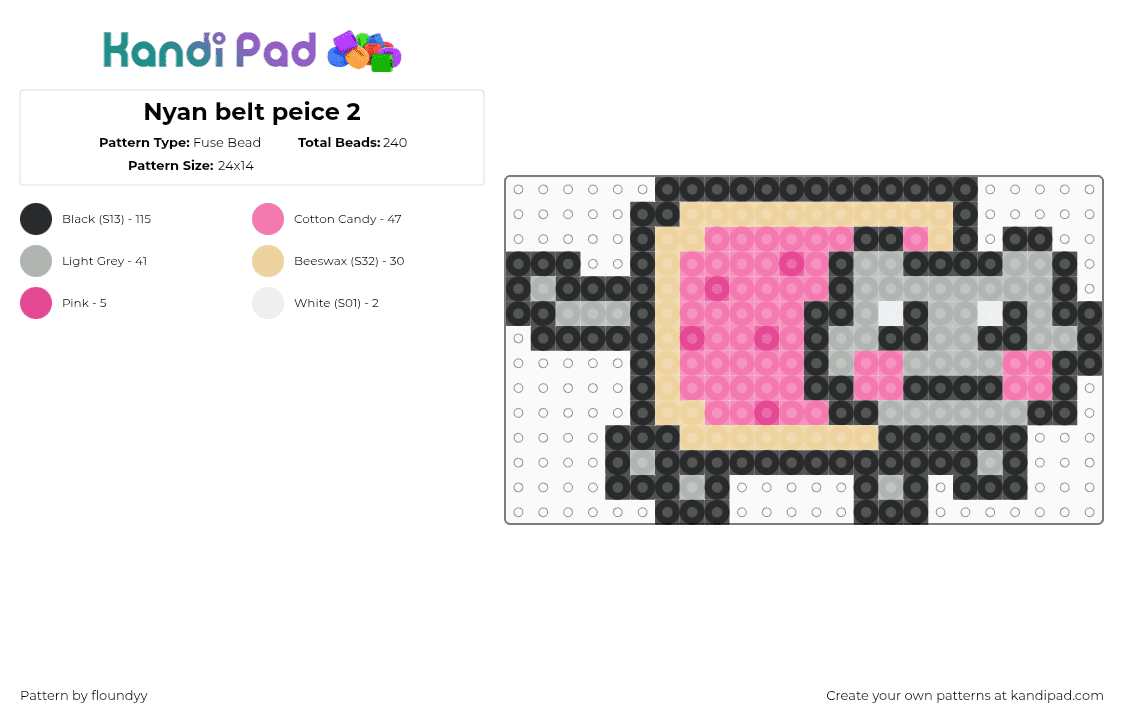 Nyan belt peice 2 - Fuse Bead Pattern by floundyy on Kandi Pad - pink,beige