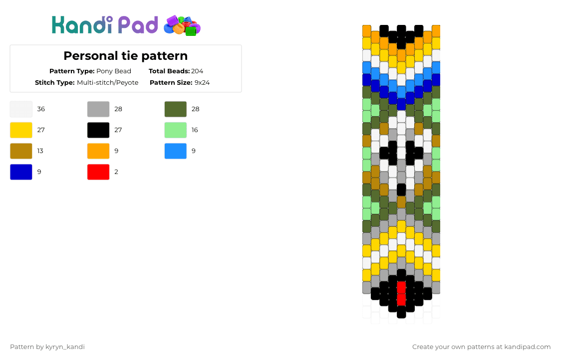 Personal tie pattern - Pony Bead Pattern by kyryn_kandi on Kandi Pad - yellow,gold,beige,teal