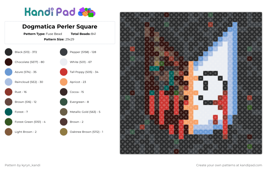 Dogmatica Perler Square - Fuse Bead Pattern by kyryn_kandi on Kandi Pad - black,brown,red,light blue,femtanyl,perler,square,music