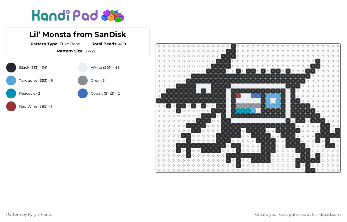 Lil’ Monsta from SanDisk - Fuse Bead Pattern by kyryn_kandi on Kandi Pad - black,white,light blue,gray