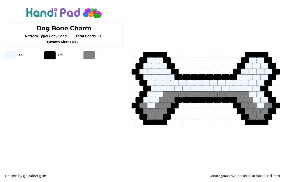 Dog Bone Charm - Pony Bead Pattern by gh0ul1sh-gr1m on Kandi Pad - white,gray,bone,charm,dog bone,peyote