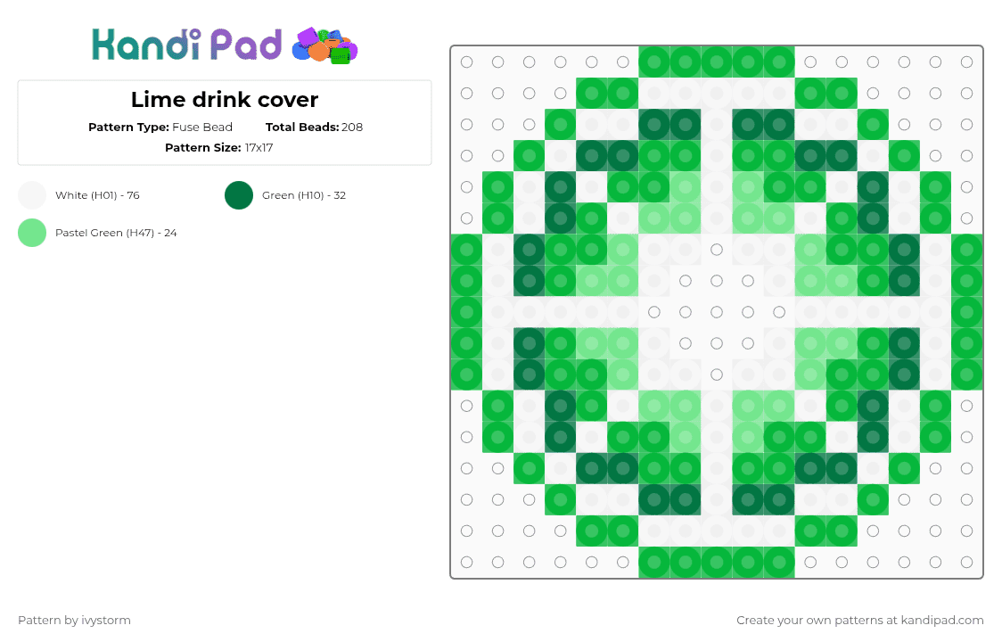 Lime drink cover - Fuse Bead Pattern by ivystorm on Kandi Pad - green