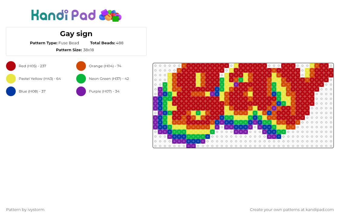 Gay sign - Fuse Bead Pattern by ivystorm on Kandi Pad - red,ivystormmakes