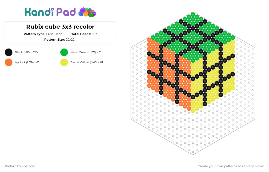 Rubix cube 3x3 recolor - Fuse Bead Pattern by ivystorm on Kandi Pad - blue, green, ivystormmakes, orange, red, rubix cube, white, yellow
