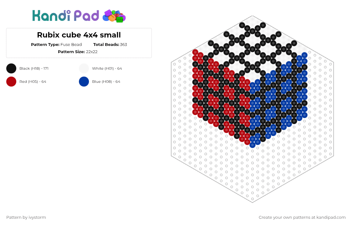 Rubix cube 4x4 small Fuse Bead Pattern - Kandi Pad | Kandi Patterns ...