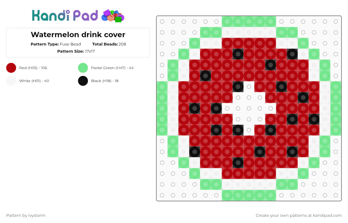 Watermelon drink cover - Fuse Bead Pattern by ivystorm on Kandi Pad - teal,red