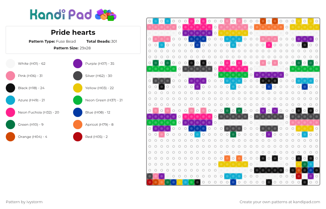 Pride hearts - Fuse Bead Pattern by ivystorm on Kandi Pad - pink,purple,green,colorful,pride,lgbtqia