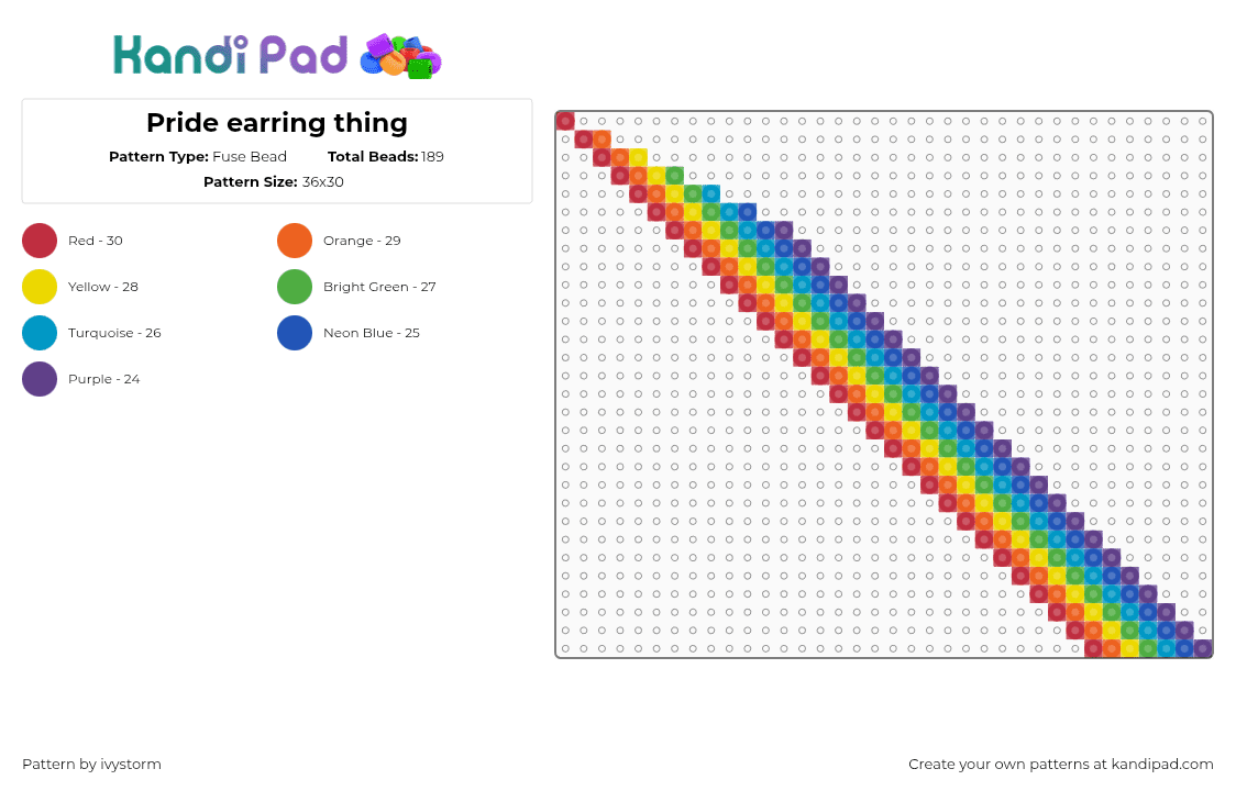 Pride earring thing - Fuse Bead Pattern by ivystorm on Kandi Pad - pride,orange,green,blue,colorful