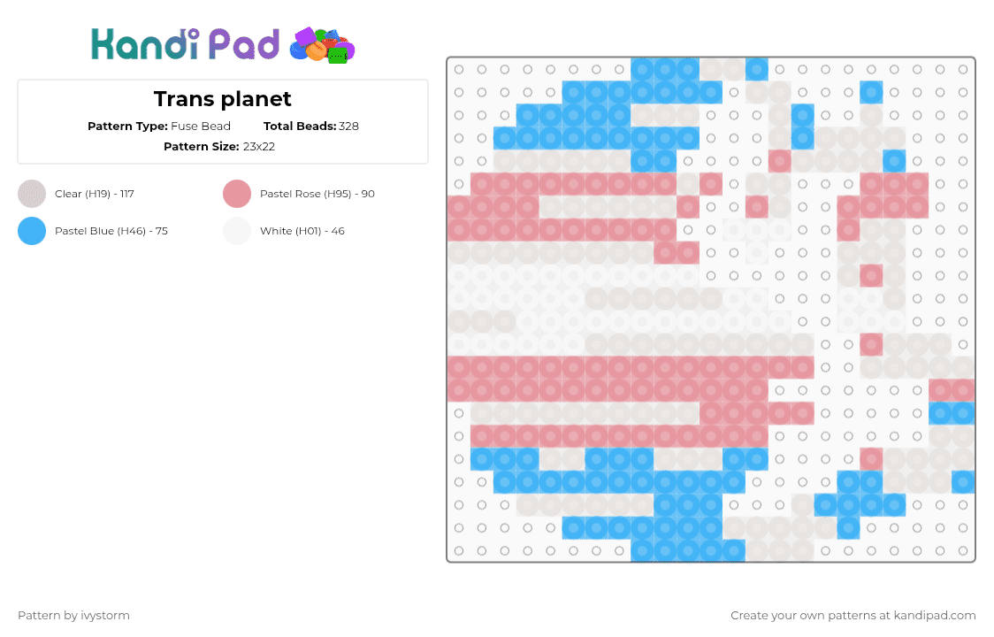 Trans planet - Fuse Bead Pattern by ivystorm on Kandi Pad - light blue,beige,ivystormmakes,pride