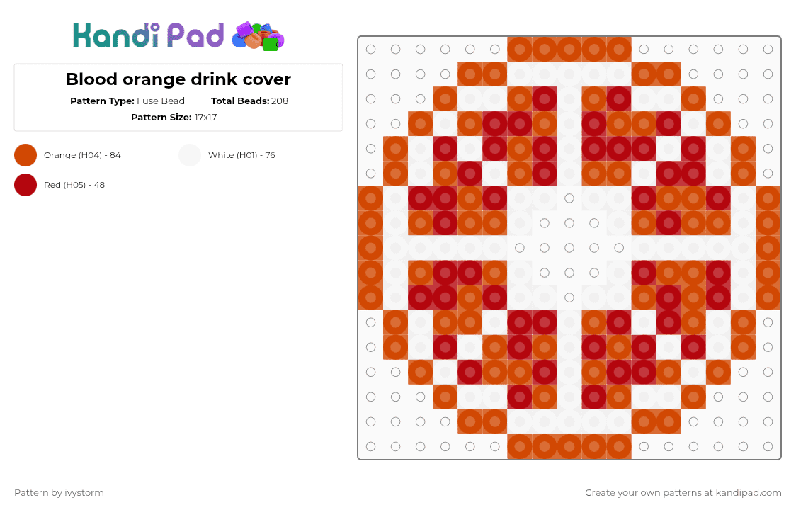 Blood orange drink cover - Fuse Bead Pattern by ivystorm on Kandi Pad - red,white