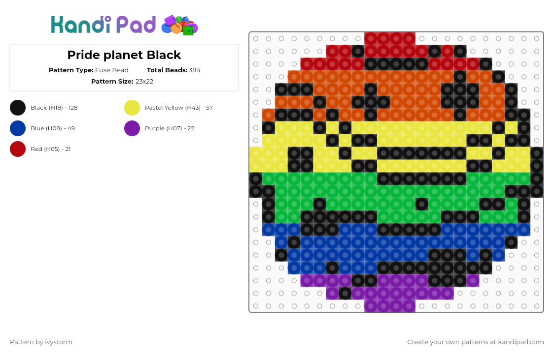 Pride planet Black - Fuse Bead Pattern by ivystorm on Kandi Pad - red,yellow,green,blue,ivystormmakes