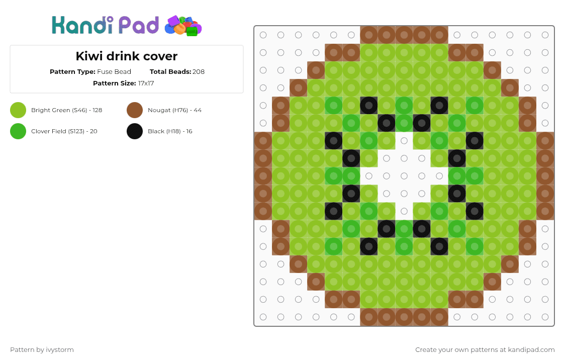 Kiwi drink cover - Fuse Bead Pattern by ivystorm on Kandi Pad - green,ivystormmakes
