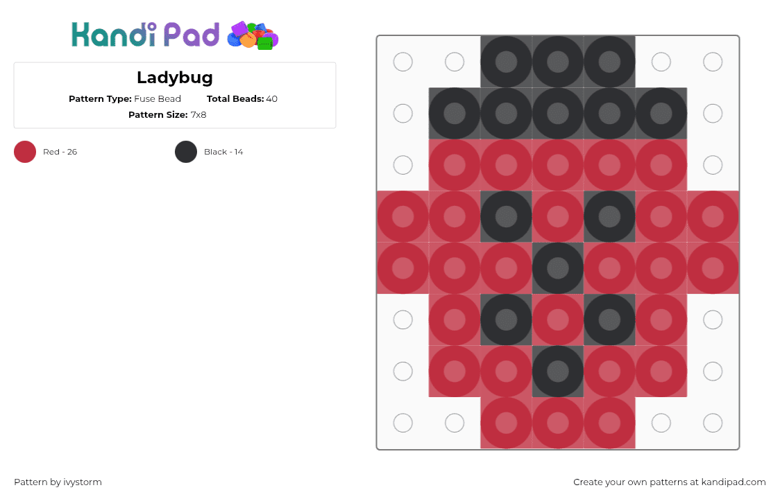 Ladybug - Fuse Bead Pattern by ivystorm on Kandi Pad - nature,red,black