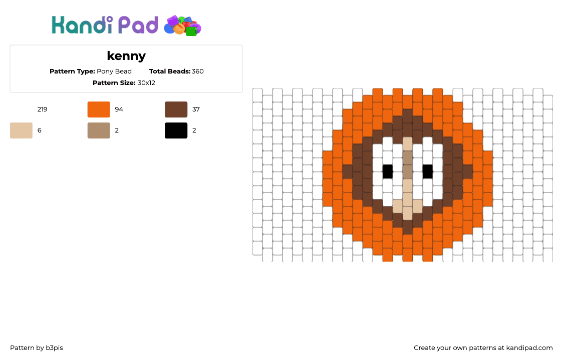 kenny - Pony Bead Pattern by b3pis on Kandi Pad - white,orange,brown