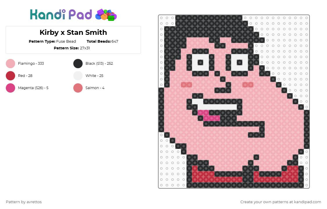 Kirby x Stan Smith - Fuse Bead Pattern by avrettos on Kandi Pad - american dad,cartoon,beige,stan smith,kirby