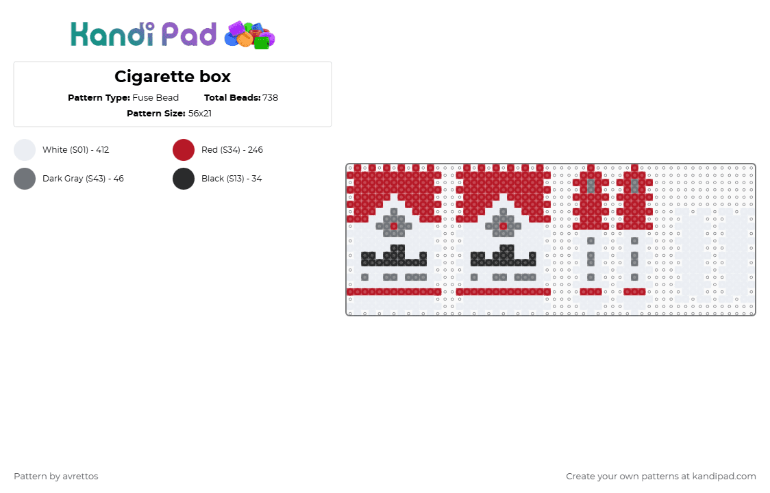 Cigarette box - Fuse Bead Pattern by avrettos on Kandi Pad - white,red,cigarettes,cig,cig box