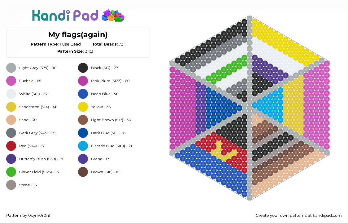 My flags(again) - Fuse Bead Pattern by 0xym0r0n1 on Kandi Pad - gray,yellow,pink,blue
