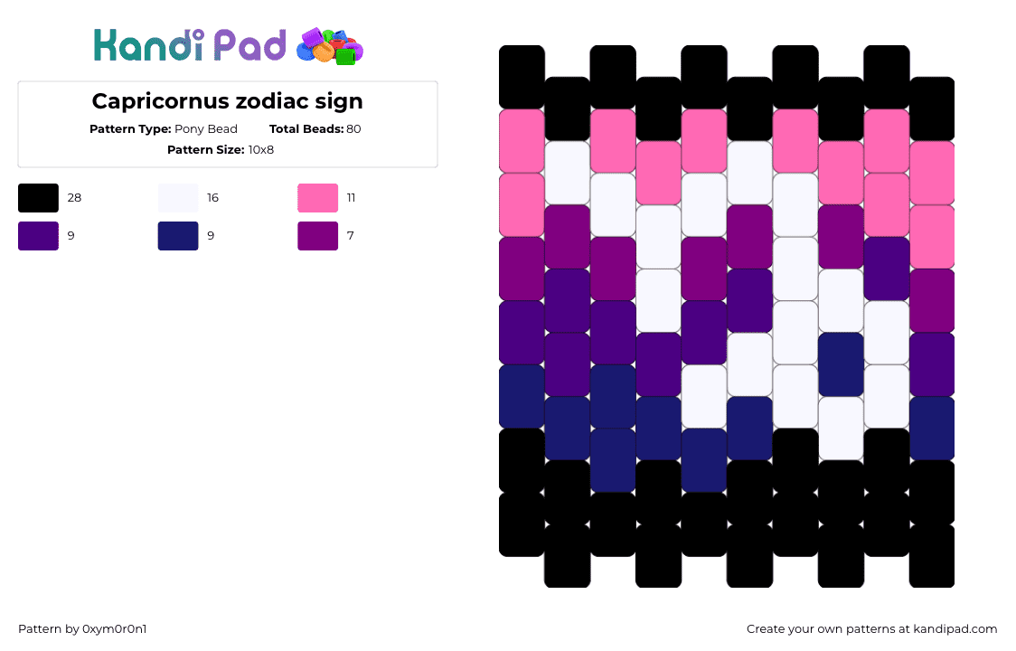Capricornus zodiac sign - Pony Bead Pattern by 0xym0r0n1 on Kandi Pad - pink,purple