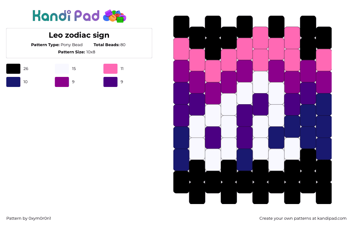 Leo zodiac sign - Pony Bead Pattern by 0xym0r0n1 on Kandi Pad - pink,purple