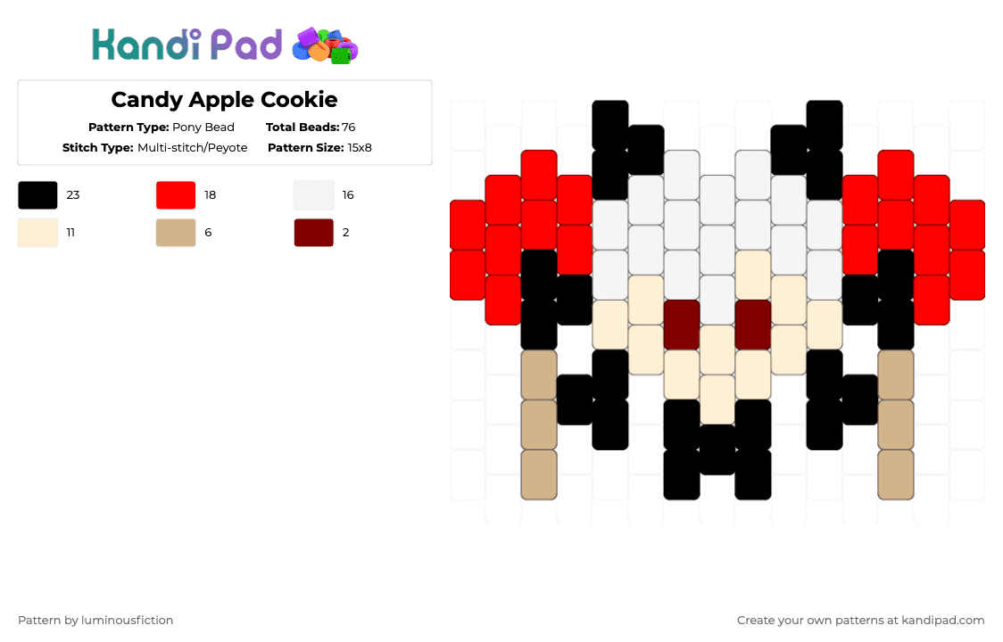 Candy Apple Cookie - Pony Bead Pattern by luminousfiction on Kandi Pad - beige,red,crk,cookie run kingdom,smc,cac