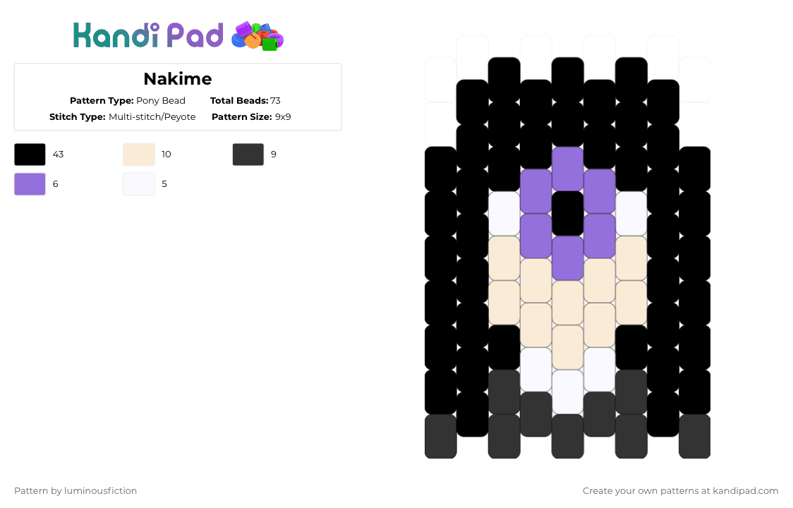 Nakime - Pony Bead Pattern by luminousfiction on Kandi Pad - black,white,purple,kny,kimetsu no yaiba,demonslayer,demon slayer,infinity castle