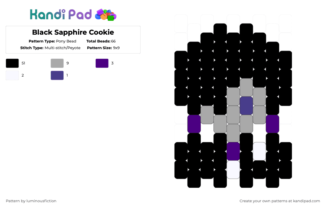 Black Sapphire Cookie - Pony Bead Pattern by luminousfiction on Kandi Pad - beige, black, bsc, cookie run kingdom, crk, purple