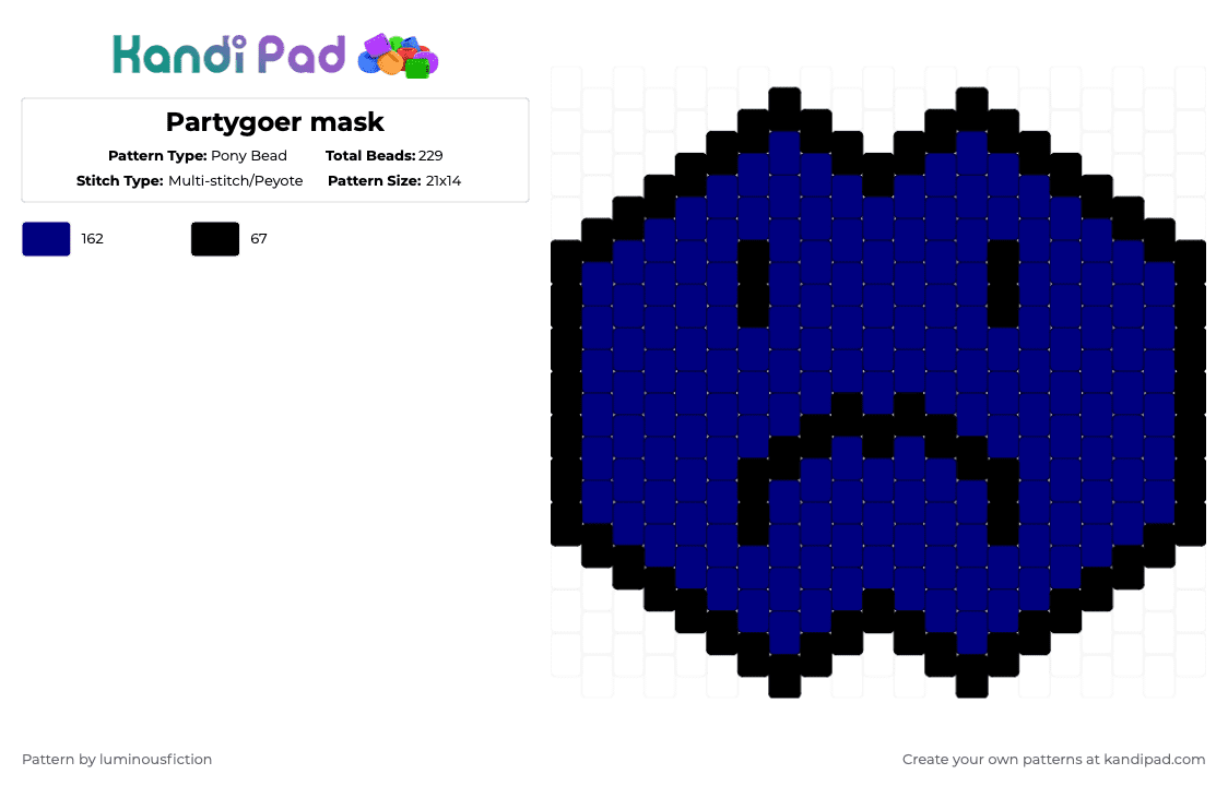 Partygoer mask - Pony Bead Pattern by luminousfiction on Kandi Pad - black,purple,backrooms,partypooper,party crasher,partygoer