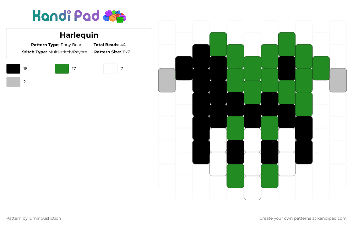 Harlequin - Pony Bead Pattern by luminousfiction on Kandi Pad - green,clown,jester,freak circus