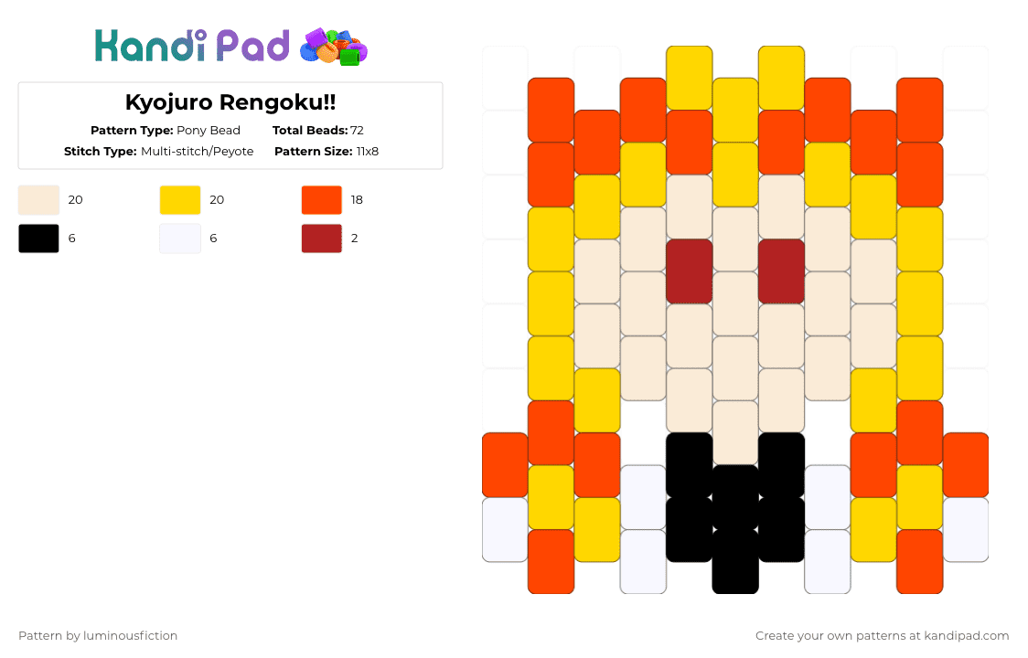 Kyojuro Rengoku!! - Pony Bead Pattern by luminousfiction on Kandi Pad - yellow,red,demonslayer,demon slayer,kny,kimetsu no yaiba,donut