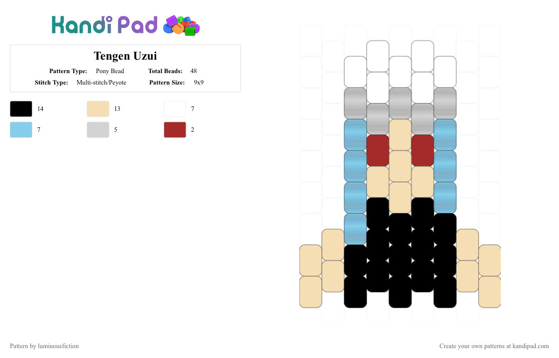 Tengen Uzui - Pony Bead Pattern by luminousfiction on Kandi Pad - beige, demon slayer, ds, kimetsu no yaiba, kny, tengen, tengen uzui
