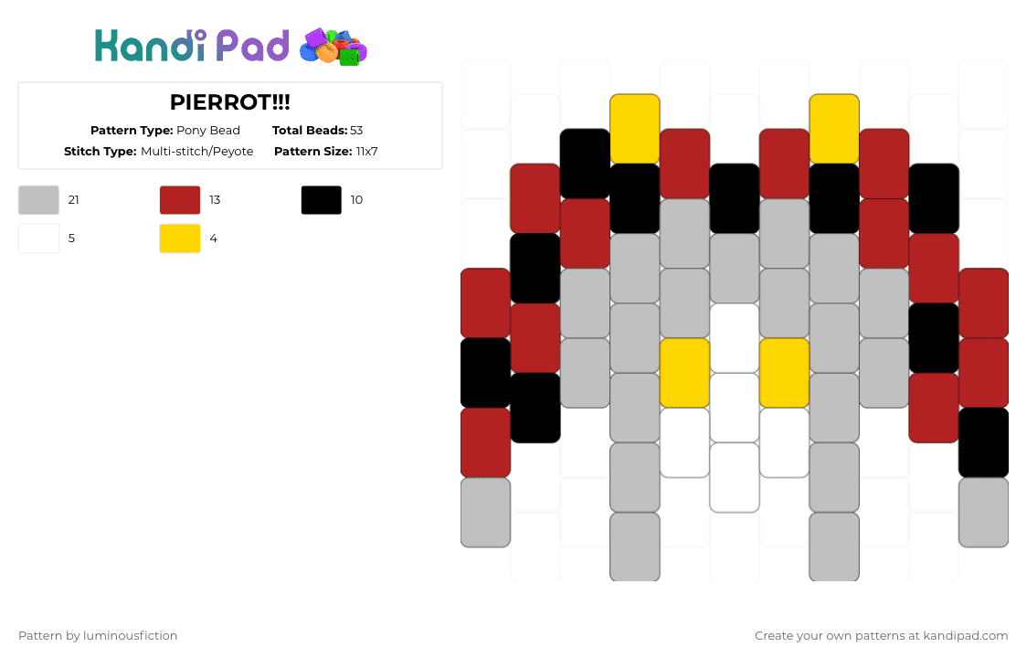 PIERROT!!! - Pony Bead Pattern by luminousfiction on Kandi Pad - red,beige,clown,jester,freak circus,pierrot