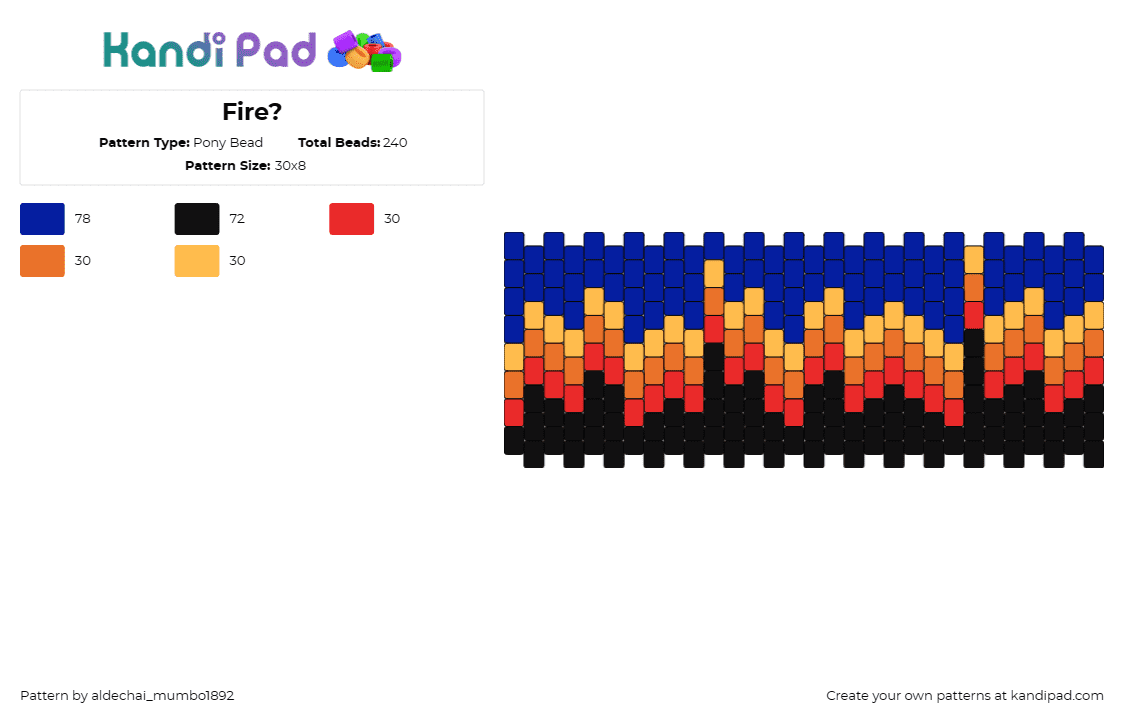 Fire? - Pony Bead Pattern by aldechai_mumbo1892 on Kandi Pad - fire,flames,cuff,heat,energetic,warmth,passion,element,orange